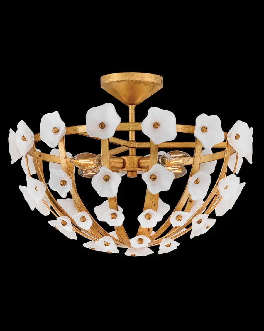 Azalea Medium Semi-Flush Mount in Distressed Brass - Image 5