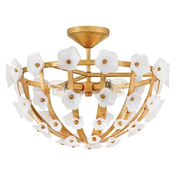Azalea Medium Semi-Flush Mount in Distressed Brass - Image 8