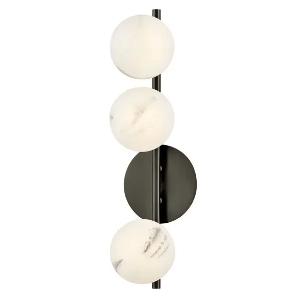 The Selene sconce makes a bold statement with three dancing swirled glass globes along a 21-inch vertical silhouette. Its Black Oxide finish and modern design confidence create an enticing ambient glow perfect for contemporary spaces.