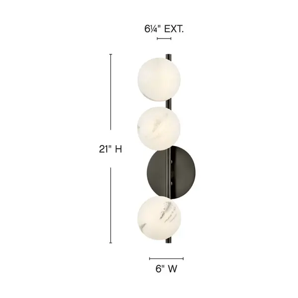 The Selene sconce makes a bold statement with three dancing swirled glass globes along a 21-inch vertical silhouette. Its Black Oxide finish and modern design confidence create an enticing ambient glow perfect for contemporary spaces. - alternate view