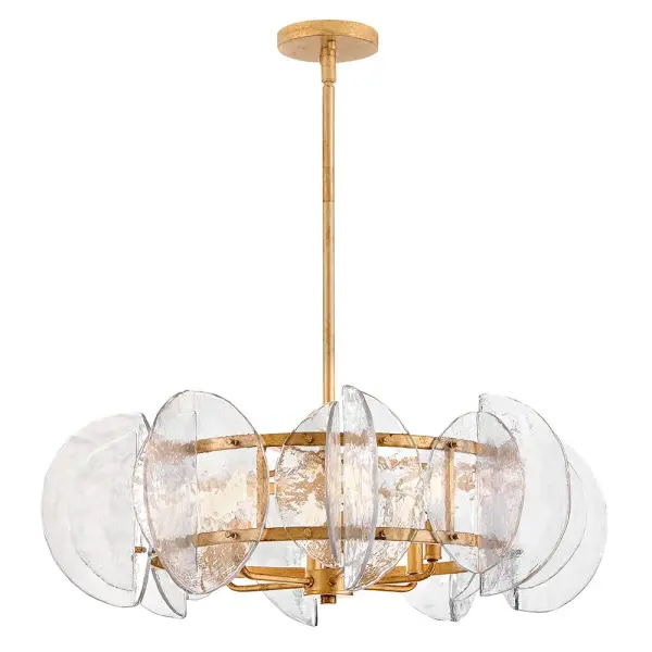 Glamorous Transitional Chandelier with Textured Glass and Brass Finish - Image 1