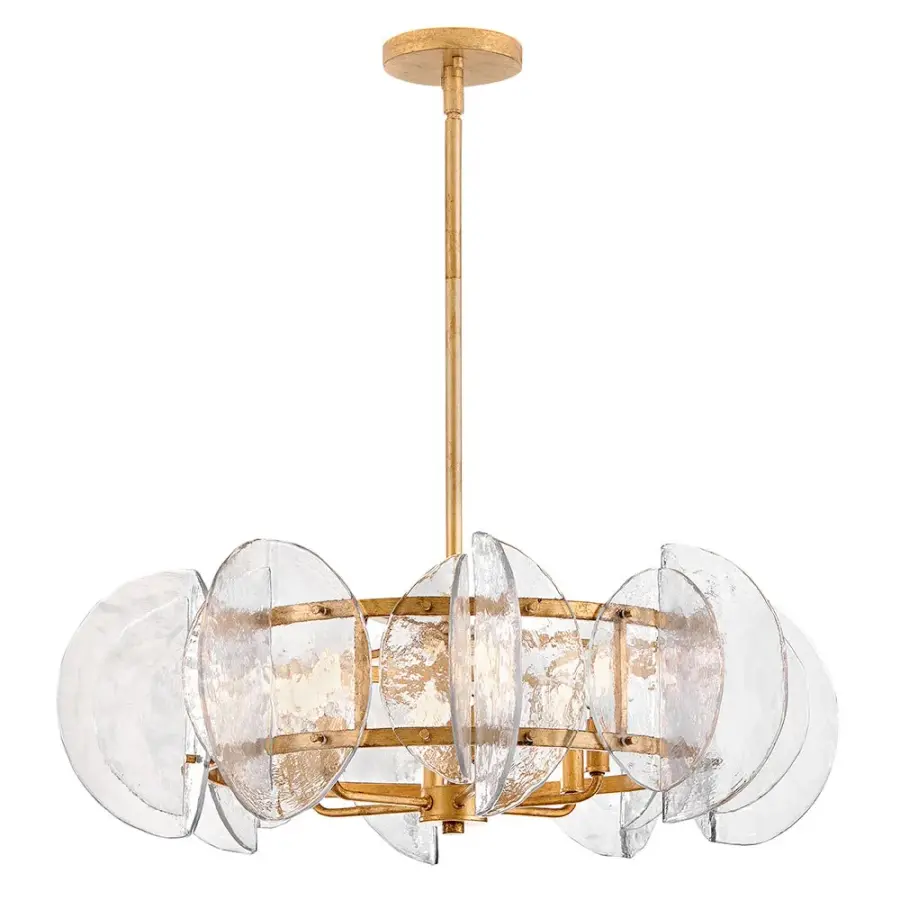 Glamorous Transitional Chandelier with Textured Glass and Brass Finish - Image 1