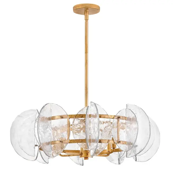 Glamorous Transitional Chandelier with Textured Glass and Brass Finish - Image 3