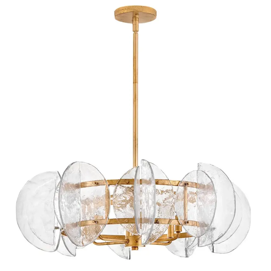 Glamorous Transitional Chandelier with Textured Glass and Brass Finish - Image 3