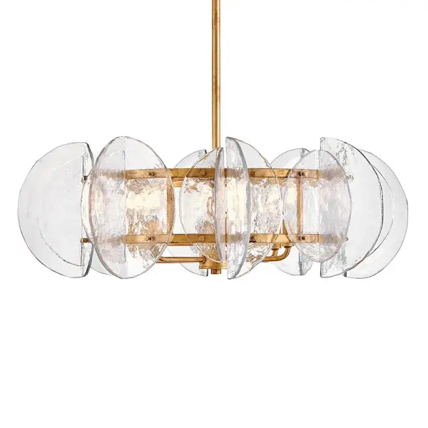 Glamorous Transitional Chandelier with Textured Glass and Brass Finish - Image 4
