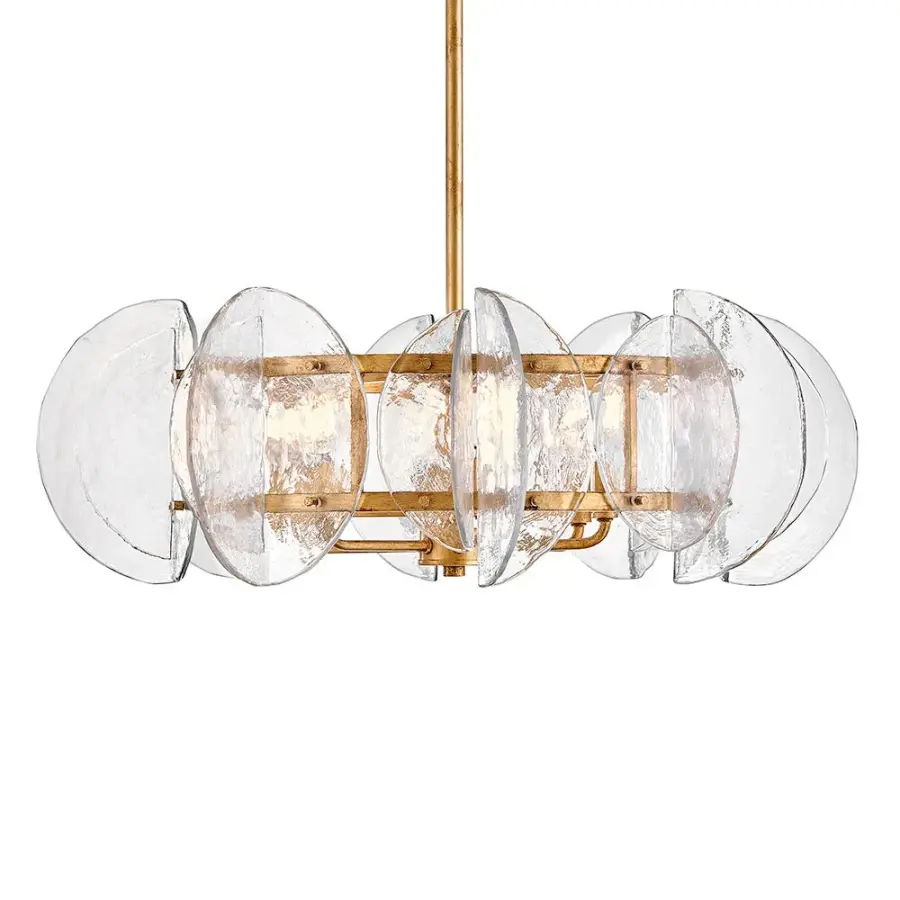 Glamorous Transitional Chandelier with Textured Glass and Brass Finish - Image 4