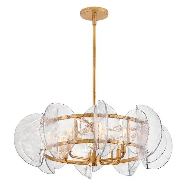 Glamorous Transitional Chandelier with Textured Glass and Brass Finish - Image 8