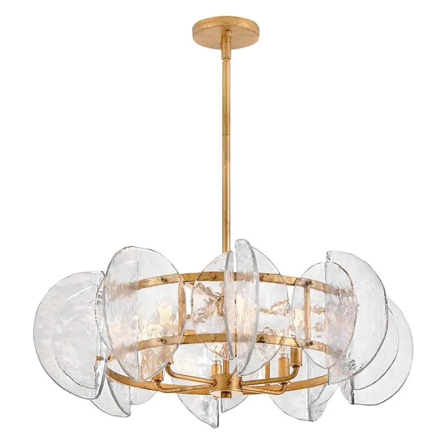 Glamorous Transitional Chandelier with Textured Glass and Brass Finish - Image 8