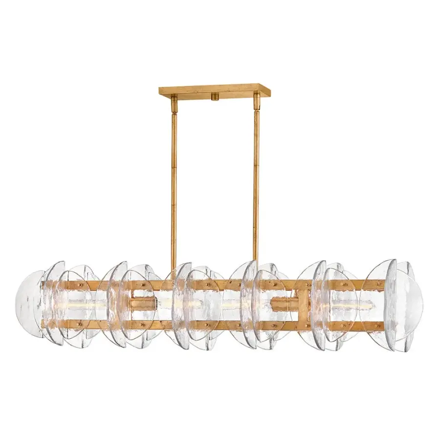 Glamorous Linear Chandelier with Textured Glass and Brass Finish - Image 1