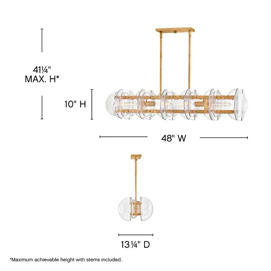 Glamorous Linear Chandelier with Textured Glass and Brass Finish - Image 2