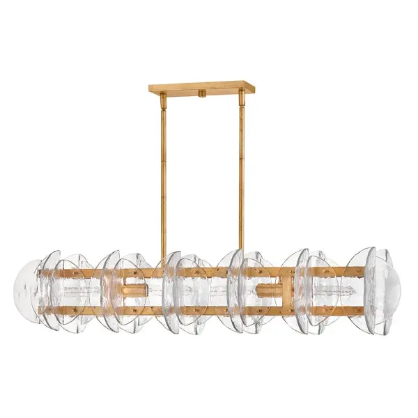 Glamorous Linear Chandelier with Textured Glass and Brass Finish - Image 3