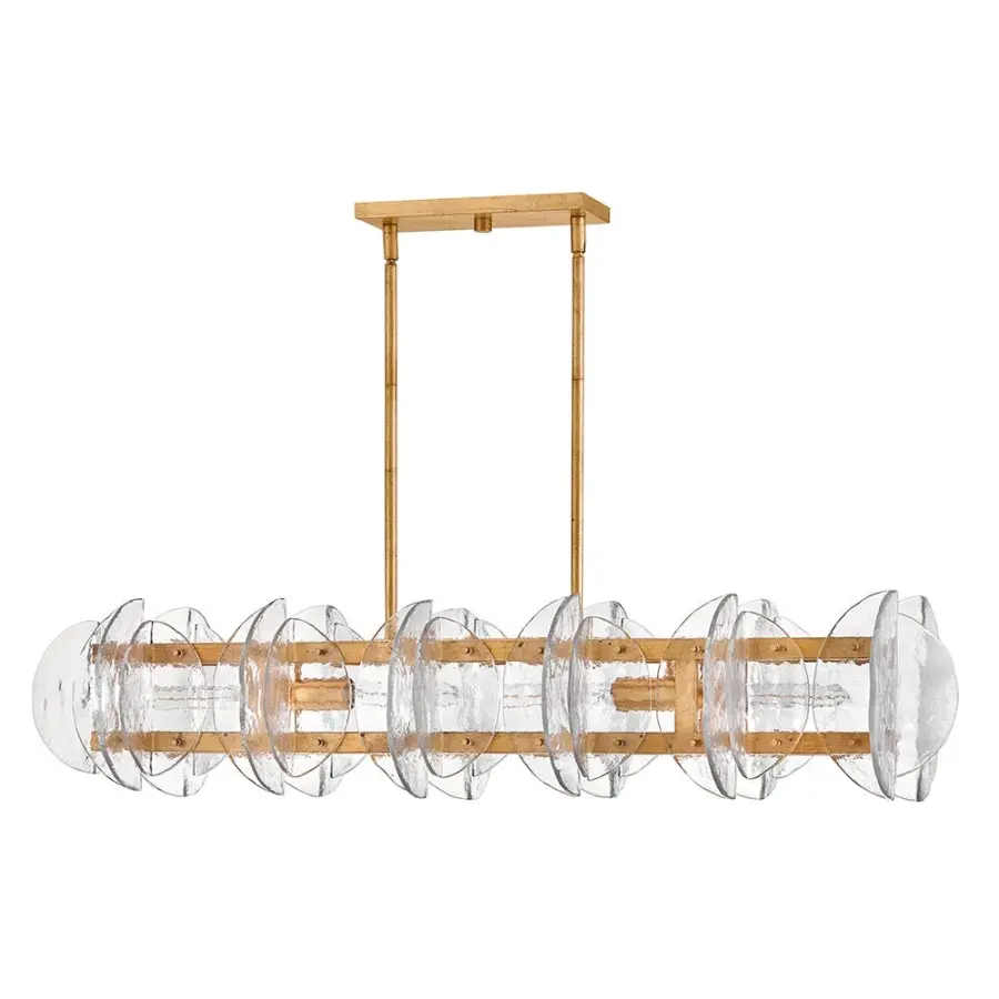 Glamorous Linear Chandelier with Textured Glass and Brass Finish - Image 3