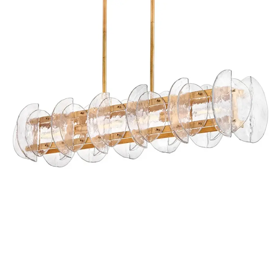 Glamorous Linear Chandelier with Textured Glass and Brass Finish - Image 4