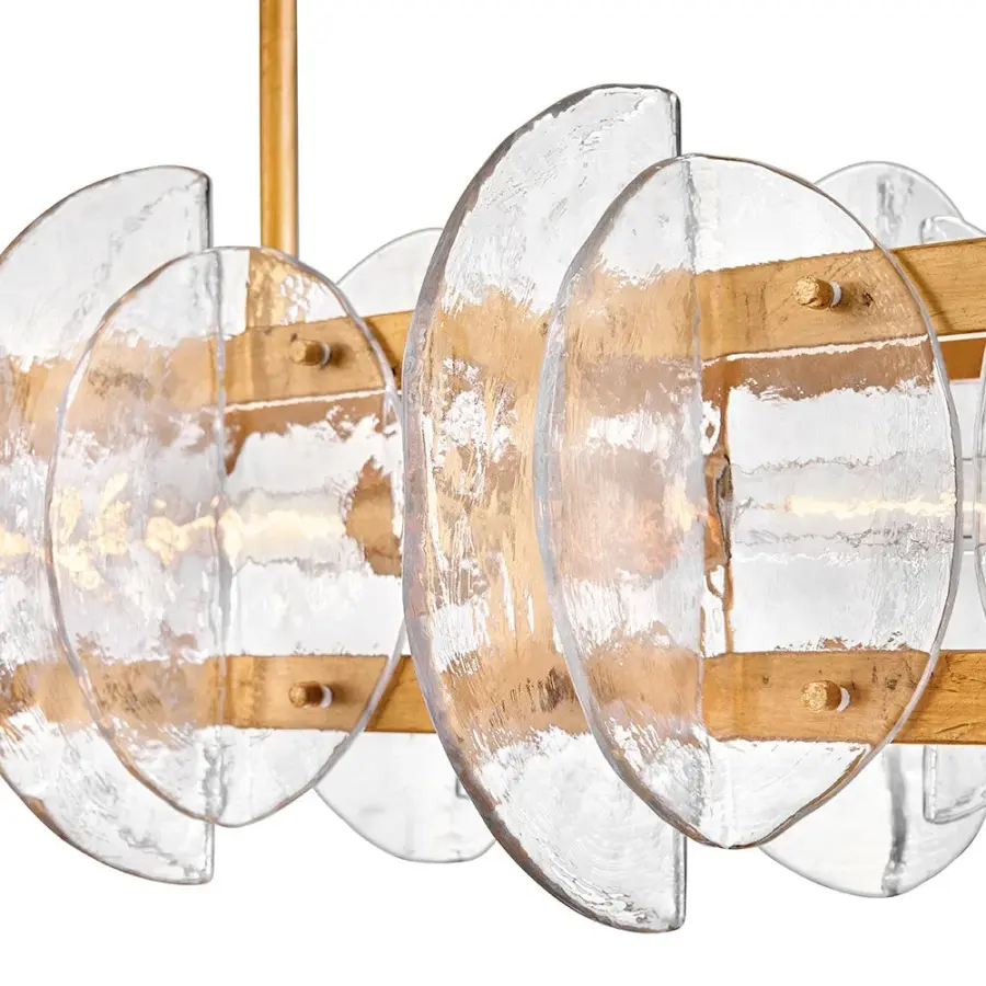 Glamorous Linear Chandelier with Textured Glass and Brass Finish - Image 5