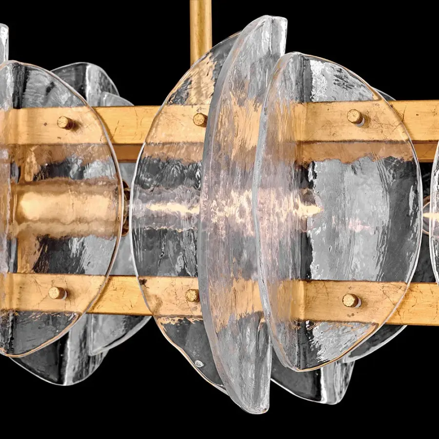 Glamorous Linear Chandelier with Textured Glass and Brass Finish - Image 6