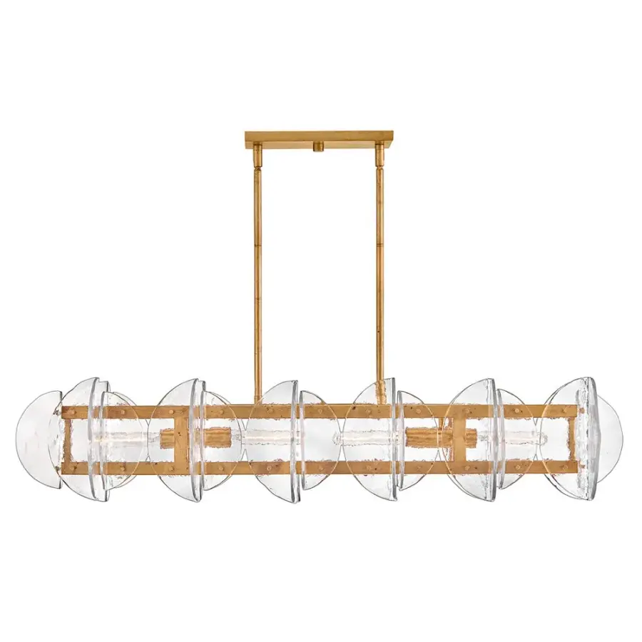 Glamorous Linear Chandelier with Textured Glass and Brass Finish - Image 10