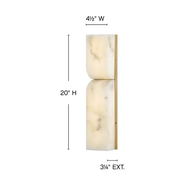 The Alune sconce combines modern asymmetrical design with natural alabaster stone, creating a sophisticated lighting statement. Integrated LEDs highlight the unique variations in the stone while the lacquered brass finish adds warmth. - alternate view