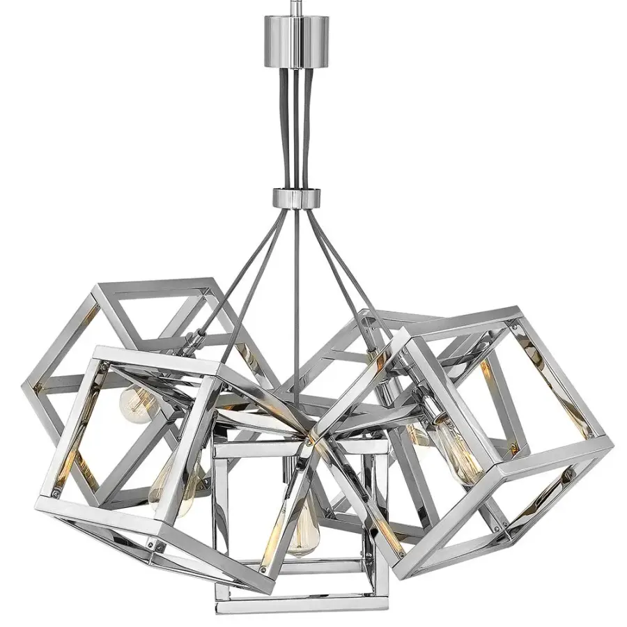 Bold Contemporary Chandelier with Gleaming Polished Nickel Finish - Image 3
