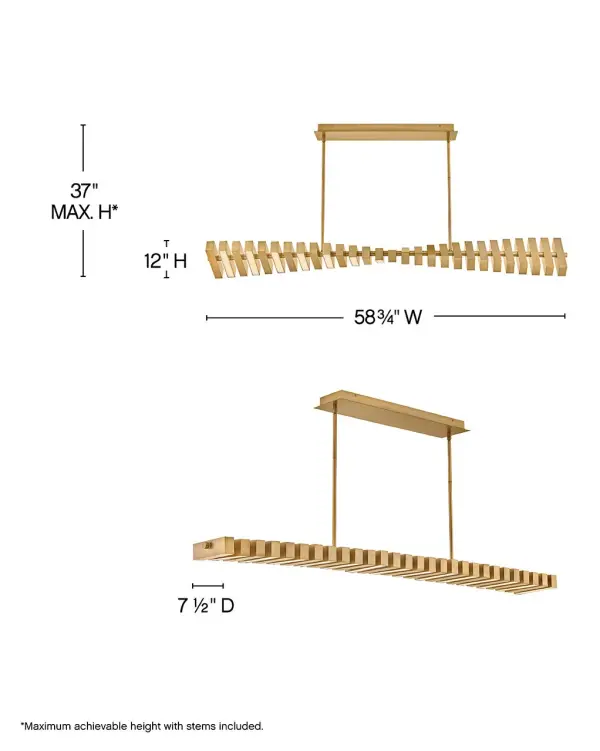 The Stitch Large Linear makes a bold contemporary statement with its innovative articulating LED panels. The lacquered brass finish adds warmth to the modern geometric design, delivering both abundant illumination and architectural interest. - alternate view