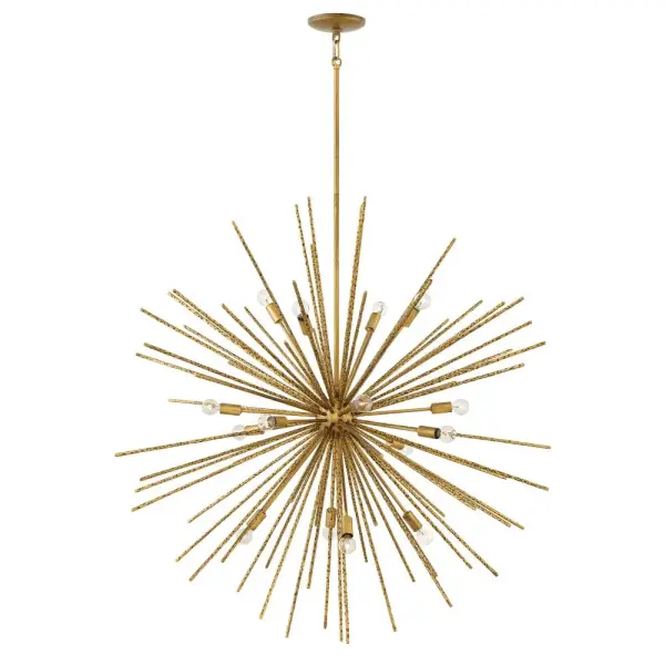 The Tryst Large Orb Chandelier commands attention with its 42-inch spherical silhouette and hammered metal stems that create captivating light play. Perfect for grand spaces seeking a bold focal point.