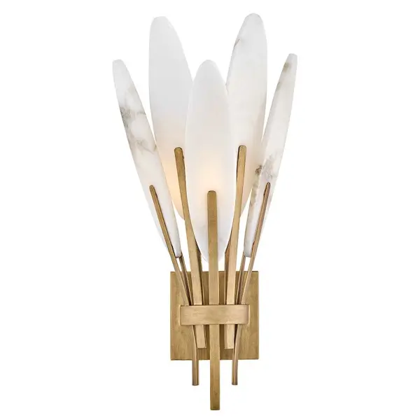 The Nerine Large Sconce transforms natural elegance into functional art with hand-carved alabaster leaves that create a warm, ambient glow. Each piece features one-of-a-kind stone variations, making it truly unique.