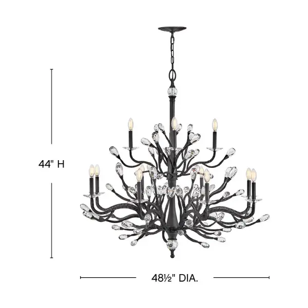 The Eve chandelier combines organic inspiration with luxurious craftsmanship. Featuring hand-forged stems adorned with faceted clear crystal buds, this two-tier design creates a stunning focal point in any grand space. - alternate view