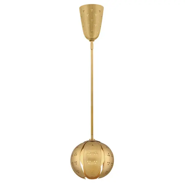The Anthos Small Pendant transforms lighting into art with its botanical-inspired design. Hand-crafted unlacquered brass petals feature raised edges and perforations that create captivating light patterns through etched opal glass.