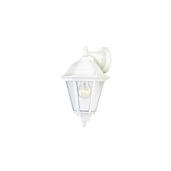 Westlake is a transitional style from Maxim Lighting International in Black, Rust Patina, Empire Bronze, or White finish. Collection: Westlake Finish: White Glass: Clear Width: 8.00" Height: 15.00" Weight: 2.80 lb Extension from Wall: 8.00" Canopy: 4.5"x4.5" Number of Bulbs: 1 Maximum Wattage: 60.00 W Bulb Type: A19 Bulb Base: E26 Medium Light Source: Incandescent Light Output: 1150.00 lm Dimmable Rated Average Life: 2500 Voltage: 120.00 V Material: Die Cast Aluminum Safety Listing: cETLus Safety Rating: Wet Manufacturer Warranty: 1 Spec Sheet Instructions Parts Diagram