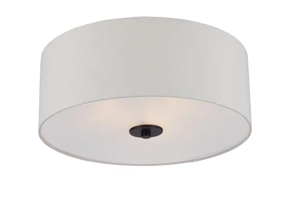 A collection of drum shade lighting available in your choice of Oatmeal with Natural Aged Brass or Oil Rubbed Bronze or White Linen with Satin Nickel frames. This transitional design works in a wide variety of decor styles from traditional to contemporary and available in multiple configurations from flush mounts, pendants, wall sconces, and linear bar lighting. Collection: Bongo Finish: Oil Rubbed Bronze Width: 18.00" Height: 7.75" Length: 18.00" Weight: 6.81 lb Wire: 16" Number of Bulbs: 3 Maximum Wattage: 60.00 W Bulb Type: A19 Bulb Base: E26 Medium Light Source: Incandescent Dimmable Voltage: 120.00 V Material: Steel, Fabric Safety Listing: cETLus Safety Rating: Dry Manufacturer Warranty: 1 Spec Sheet Instructions Parts Diagram
