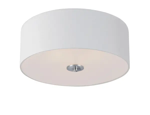 A collection of drum shade lighting available in your choice of Oatmeal with Natural Aged Brass or Oil Rubbed Bronze or White Linen with Satin Nickel frames. This transitional design works in a wide variety of decor styles from traditional to contemporary and available in multiple configurations from flush mounts, pendants, wall sconces, and linear bar lighting. Collection: Bongo Finish: Satin Nickel Width: 18.00" Height: 7.75" Length: 18.00" Weight: 6.81 lb Wire: 16" Number of Bulbs: 3 Maximum Wattage: 60.00 W Bulb Type: A19 Bulb Base: E26 Medium Light Source: Incandescent Dimmable Voltage: 120.00 V Material: Steel, Fabric Safety Listing: cETLus Safety Rating: Dry Manufacturer Warranty: 1 Spec Sheet Instructions Parts Diagram