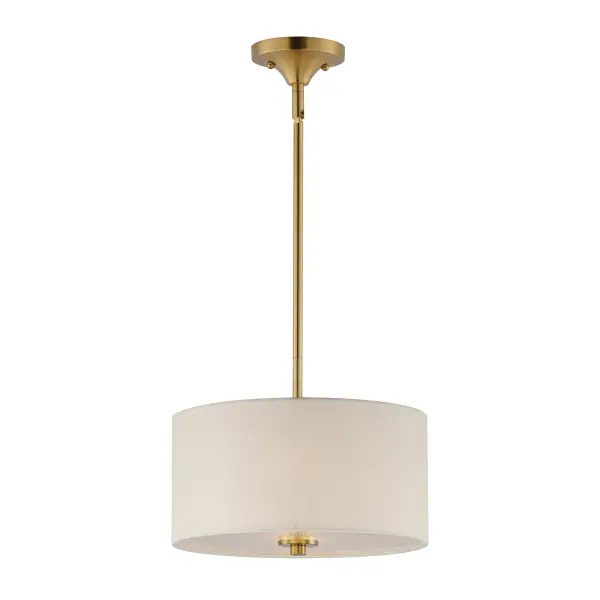 A collection of drum shade lighting available in your choice of Oatmeal with Natural Aged Brass or Oil Rubbed Bronze or White Linen with Satin Nickel frames. This transitional design works in a wide variety of decor styles from traditional to contemporary and available in multiple configurations from flush mounts, pendants, wall sconces, and linear bar lighting. Collection: Bongo Finish: Natural Aged Brass Width: 13.00" Height: 10.75" Length: 13.00" Weight: 4.69 lb Wire: 124" Canopy: 4.75"x4.75"x1.97" Number of Bulbs: 2 Maximum Wattage: 60.00 W Bulb Type: E26 Bulb Base: E26 Medium Light Source: Incandescent Dimmable Voltage: 120.00 V Material: Steel, Fabric Safety Listing: cETLus Safety Rating: Dry Spec Sheet Instructions