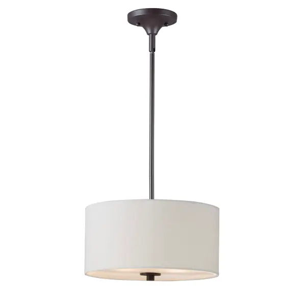 A collection of drum shade lighting available in your choice of Oatmeal with Natural Aged Brass or Oil Rubbed Bronze or White Linen with Satin Nickel frames. This transitional design works in a wide variety of decor styles from traditional to contemporary and available in multiple configurations from flush mounts, pendants, wall sconces, and linear bar lighting. Collection: Bongo Finish: Oil Rubbed Bronze Width: 13.00" Height: 10.75" Length: 13.00" Weight: 4.69 lb Wire: 124" Canopy: 4.75"x4.75"x1.97" Number of Bulbs: 2 Maximum Wattage: 60.00 W Bulb Type: A19 Bulb Base: E26 Medium Light Source: Incandescent Light Output: 1300.00 lm Dimmable Voltage: 120.00 V Material: Steel, Fabric Safety Listing: cETLus Safety Rating: Dry Spec Sheet Instructions Parts Diagram