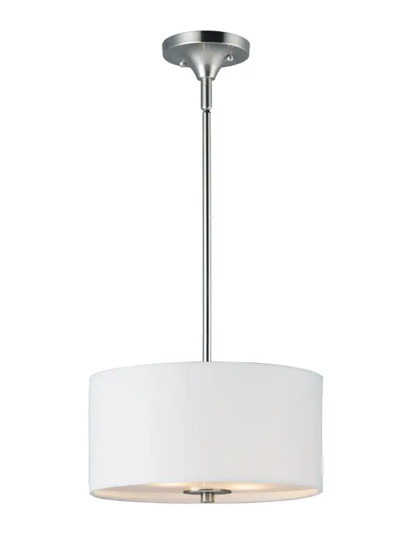 A collection of drum shade lighting available in your choice of Oatmeal with Natural Aged Brass or Oil Rubbed Bronze or White Linen with Satin Nickel frames. This transitional design works in a wide variety of decor styles from traditional to contemporary and available in multiple configurations from flush mounts, pendants, wall sconces, and linear bar lighting. Collection: Bongo Finish: Satin Nickel Width: 13.00" Height: 10.75" Length: 13.00" Weight: 4.69 lb Wire: 124" Canopy: 4.75"x4.75"x1.97" Number of Bulbs: 2 Maximum Wattage: 60.00 W Bulb Type: A19 Bulb Base: E26 Medium Light Source: Incandescent Light Output: 1300.00 lm Dimmable Voltage: 120.00 V Material: Steel, Fabric Safety Listing: cETLus Safety Rating: Dry Spec Sheet Instructions Parts Diagram