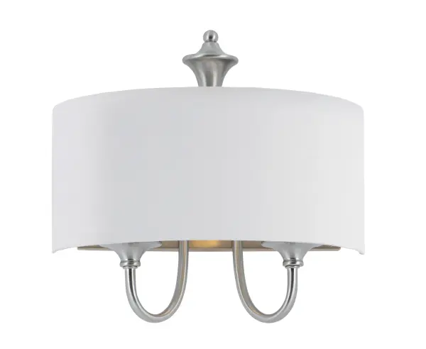 A collection of drum shade lighting available in your choice of Oatmeal with Natural Aged Brass or Oil Rubbed Bronze or White Linen with Satin Nickel frames. This transitional design works in a wide variety of decor styles from traditional to contemporary and available in multiple configurations from flush mounts, pendants, wall sconces, and linear bar lighting. Collection: Bongo Finish: Satin Nickel Width: 14.00" Height: 13.50" Weight: 3.17 lb Extension from Wall: 6.75" Wire: 14" Canopy: 6.18"x11.81" Number of Bulbs: 1 Maximum Wattage: 60.00 W Bulb Type: A19 Bulb Base: E26 Medium Light Source: Incandescent Dimmable Voltage: 120.00 V Material: Steel, Fabric Safety Listing: cETLus Safety Rating: Dry Manufacturer Warranty: 1 Spec Sheet Instructions Parts Diagram