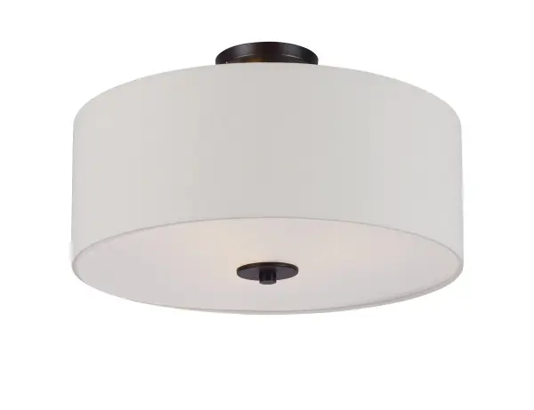 A collection of drum shade lighting available in your choice of Oatmeal with Natural Aged Brass or Oil Rubbed Bronze or White Linen with Satin Nickel frames. This transitional design works in a wide variety of decor styles from traditional to contemporary and available in multiple configurations from flush mounts, pendants, wall sconces, and linear bar lighting. Collection: Bongo Finish: Oil Rubbed Bronze Width: 18.00" Height: 11.00" Length: 18.00" Weight: 6.81 lb Wire: 177" Canopy: 4.75"x4.75"x1.97" Number of Bulbs: 3 Maximum Wattage: 60.00 W Bulb Type: A19 Bulb Base: E26 Medium Light Source: Incandescent Dimmable Voltage: 120.00 V Material: Steel, Fabric Safety Listing: cETLus Safety Rating: Dry Manufacturer Warranty: 1 Spec Sheet Instructions Parts Diagram