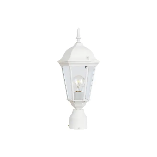 Westlake is a transitional style from Maxim Lighting International in Black, Rust Patina, Empire Bronze, or White finish. Collection: Westlake Finish: White Glass: Clear Width: 8.00" Height: 19.00" Length: 8.00" Weight: 3.30 lb Canopy: 4.5``x4.5`` Number of Bulbs: 1 Maximum Wattage: 60.00 W Bulb Type: A19 Bulb Base: E26 Medium Light Source: Incandescent Light Output: 1150.00 lm Dimmable Rated Average Life: 2500 Voltage: 120.00 V Material: Die Cast Aluminum Safety Listing: cETLus Safety Rating: Wet Manufacturer Warranty: 1 Spec Sheet Instructions Parts Diagram