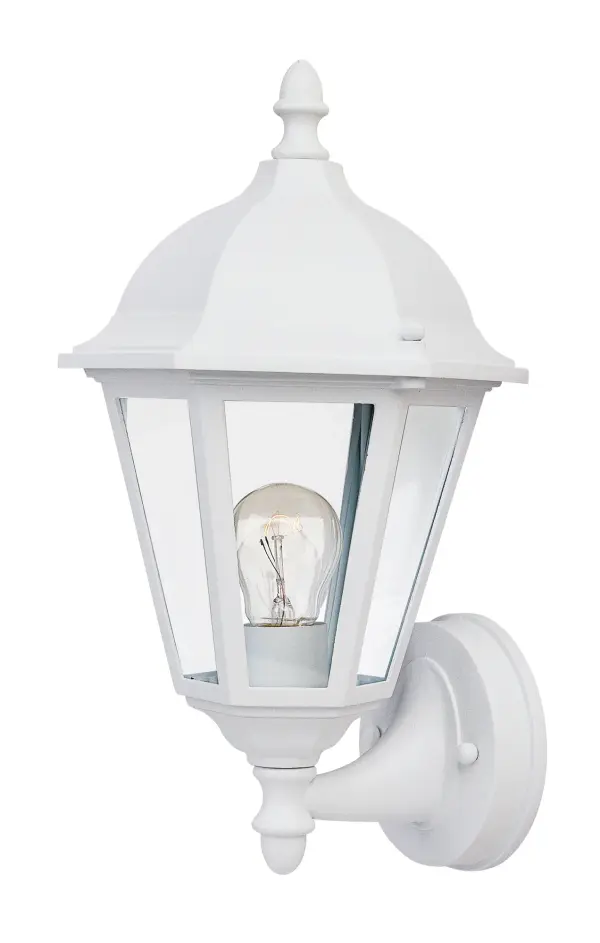 Westlake is a transitional style from Maxim Lighting International in Black, Rust Patina, Empire Bronze, or White finish. Collection: Westlake Finish: White Glass: Clear Width: 8.00" Height: 15.00" Weight: 1.87 lb Extension from Wall: 8.00" Canopy: 4.5"x4.5" Number of Bulbs: 1 Maximum Wattage: 60.00 W Bulb Type: A19 Bulb Base: E26 Medium Light Source: Incandescent Light Output: 1150.00 lm Dimmable Rated Average Life: 2500 Voltage: 120.00 V Material: Die Cast Aluminum Safety Listing: cETLus Safety Rating: Wet Manufacturer Warranty: 1 Spec Sheet Instructions Parts Diagram