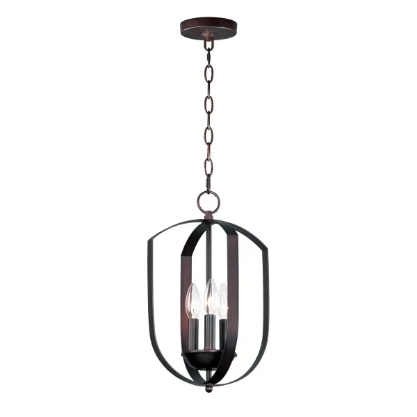 Offered in a variety of shapes and sizes, the Provident collection offers a trending style at value engineered pricing. The pivoting metal bands in your choice of Oiled Rubbed Bronze or Satin Nickel are available in sizes that fit many coordinating locations. Collection: Provident Finish: Oil Rubbed Bronze Width: 10.00" Height: 16.00" Length: 10.00" Weight: 4.60 lb Chain: 36" Wire: 120" Canopy: 4.75"x4.75"x0.75" Number of Bulbs: 3 Maximum Wattage: 60.00 W Bulb Type: B10 Bulb Base: E12 Candelabra Light Source: Incandescent Dimmable Voltage: 120.00 V Material: Steel Safety Listing: cULus Safety Rating: Dry Manufacturer Warranty: 1 Spec Sheet Instructions Parts Diagram