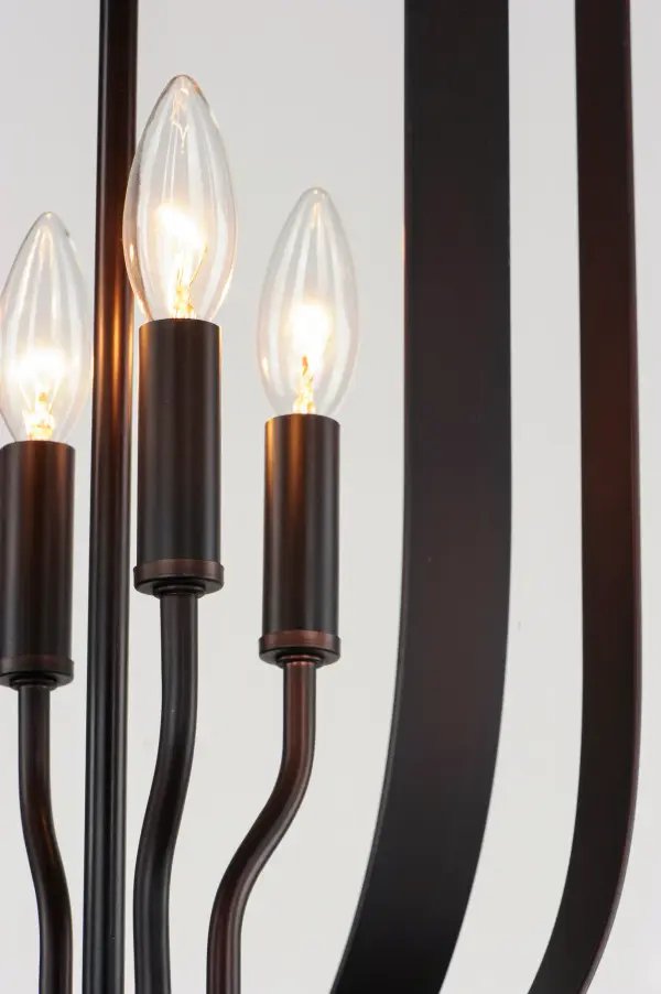 Offered in a variety of shapes and sizes, the Provident collection offers a trending style at value engineered pricing. The pivoting metal bands in your choice of Oiled Rubbed Bronze or Satin Nickel are available in sizes that fit many coordinating locations. Collection: Provident Finish: Oil Rubbed Bronze Width: 14.50" Height: 23.50" Length: 14.50" Weight: 7.17 lb Chain: 36" Wire: 120" Canopy: 4.75"x4.75"x0.75" Number of Bulbs: 4 Maximum Wattage: 60.00 W Bulb Type: B10 Bulb Base: E12 Candelabra Light Source: Incandescent Dimmable Voltage: 120.00 V Material: Steel Safety Listing: cULus Safety Rating: Dry Manufacturer Warranty: 1 Spec Sheet Instructions Parts Diagram - alternate view