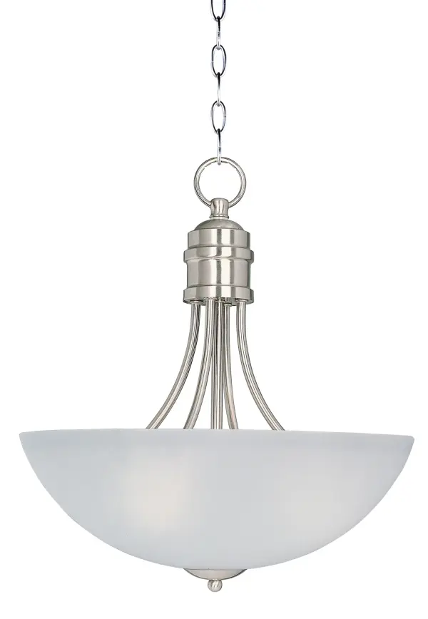Modern style at a competitive price will make this collection the next builder standard. Tall profile Frost glass shades adorn a minimalistic frame in your choice of Satin Nickel or Oil Rubbed Bronze. Collection: Logan Finish: Satin Nickel Glass: Frosted Width: 15.50" Height: 17.00" Length: 15.50" Weight: 5.57 lb Chain: 36" Wire: 120" Number of Bulbs: 3 Maximum Wattage: 60.00 W Bulb Type: A19 Bulb Base: E26 Medium Light Source: Incandescent Dimmable Voltage: 120.00 V Material: Steel, Glass Safety Listing: cULus Safety Rating: Dry Manufacturer Warranty: 1 Spec Sheet Instructions Parts Diagram