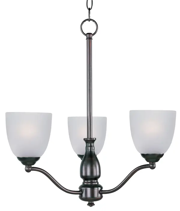A transitional look that works in a broad range of interiors featuring metal frames finished in either Oiled Rubbed Bronze for the traditional home or Satin Nickel for a more contemporary look. Simple Frost glass shades compliment the overall design. Collection: Stefan Finish: Oil Rubbed Bronze Glass: Frosted Width: 21.00" Height: 22.00" Length: 21.00" Weight: 6.80 lb Chain: 36" Wire: 120" Canopy: 4.75"x4.75"x1" Number of Bulbs: 3 Maximum Wattage: 60.00 W Bulb Type: A19 Bulb Base: E26 Medium Light Source: Incandescent Dimmable Voltage: 120.00 V Material: Steel, Glass Safety Listing: cULus Safety Rating: Dry Manufacturer Warranty: 1 Spec Sheet Instructions Parts Diagram