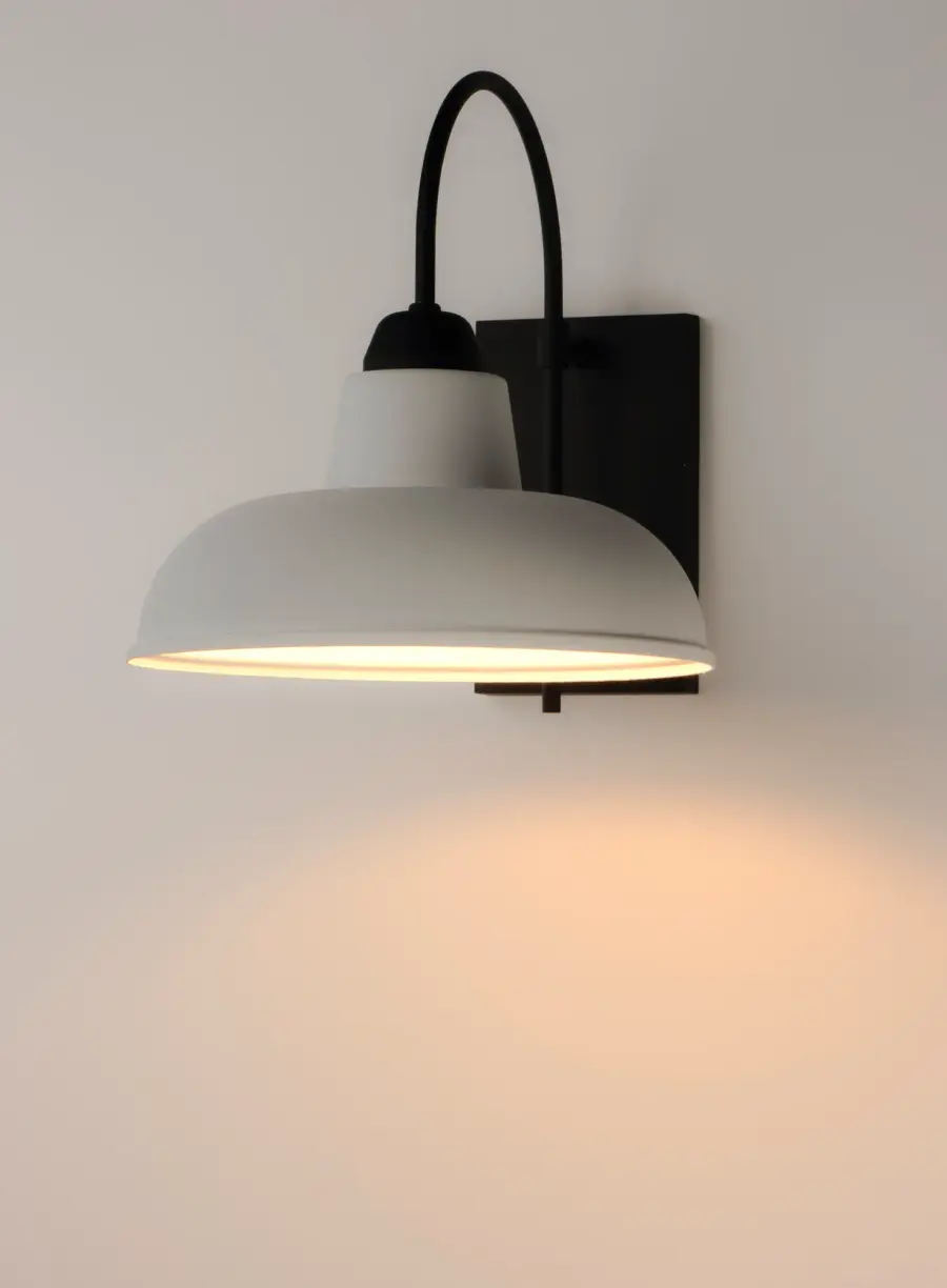 Industrial One Light Outdoor Wall Lantern in White and Black - Image 3
