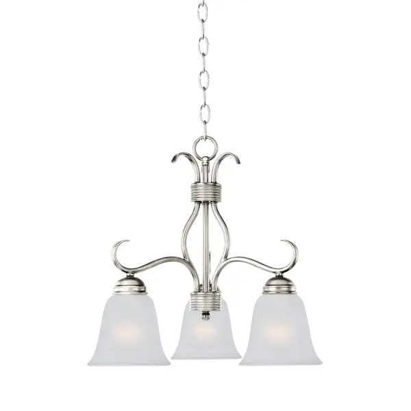 Contemporary collection with sweeping arms and clean lines.  Offered in Frosted glass and Satin Nickel finish or Wilshire glass and Oil Rubbed Bronze finish.