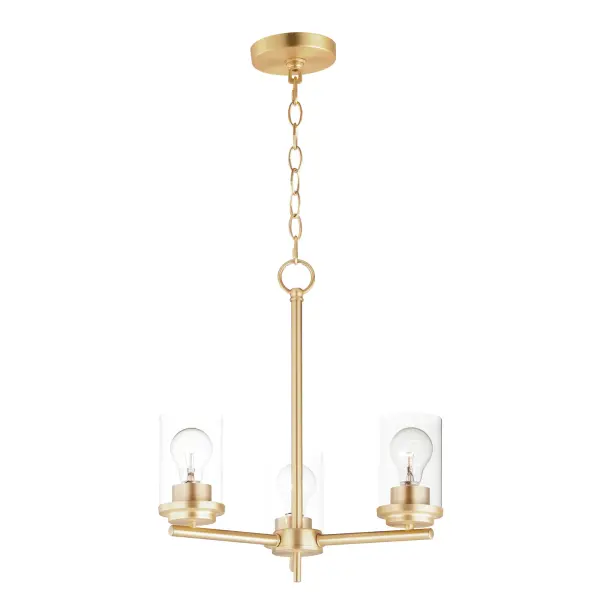 Minimalistic frames in a variety of brilliant finishes with your choice of either frosted or clear glass shades. While its sleek simplicity are modern in design, the Corona perfectly shines in any indoor application or style. Collection: Corona Finish: Satin Brass Glass: Clear Width: 16.50" Height: 20.00" Length: 16.50" Weight: 6.24 lb Chain: 36" Wire: 120" Canopy: 5.25"x5.25"x0.75" Number of Bulbs: 3 Maximum Wattage: 60.00 W Bulb Type: E27 Bulb Base: E26 Medium Light Source: Incandescent Dimmable Voltage: 120.00 V Material: Steel + Glass Safety Listing: cETLus Safety Rating: Dry Manufacturer Warranty: 5 Spec Sheet Instructions