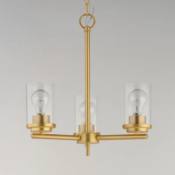 Minimalistic frames in a variety of brilliant finishes with your choice of either frosted or clear glass shades. While its sleek simplicity are modern in design, the Corona perfectly shines in any indoor application or style. Collection: Corona Finish: Satin Brass Glass: Clear Width: 16.50" Height: 20.00" Length: 16.50" Weight: 6.24 lb Chain: 36" Wire: 120" Canopy: 5.25"x5.25"x0.75" Number of Bulbs: 3 Maximum Wattage: 60.00 W Bulb Type: E27 Bulb Base: E26 Medium Light Source: Incandescent Dimmable Voltage: 120.00 V Material: Steel + Glass Safety Listing: cETLus Safety Rating: Dry Manufacturer Warranty: 5 Spec Sheet Instructions - alternate view
