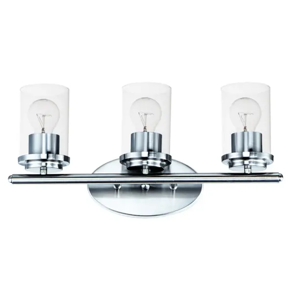 Minimalistic frames in a variety of brilliant finishes with your choice of either frosted or clear glass shades. While its sleek simplicity are modern in design, the Corona perfectly shines in any indoor application or style. Collection: Corona Finish: Polished Chrome Glass: Clear Width: 19.25" Height: 9.00" Weight: 2.90 lb Extension from Wall: 6.00" Wire: 8" Canopy: 4.5"x8.25" Number of Bulbs: 3 Maximum Wattage: 60.00 W Bulb Type: A19 Bulb Base: E26 Medium Light Source: Incandescent Dimmable Voltage: 120.00 V Material: Steel + Glass Safety Listing: cETLus Safety Rating: Damp Manufacturer Warranty: 5 Spec Sheet Instructions