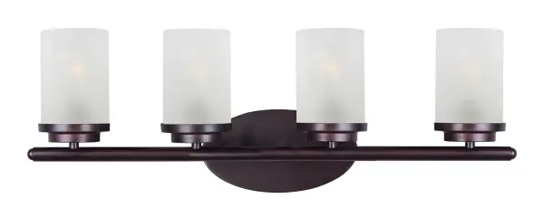 Minimalistic frames in a variety of brilliant finishes with your choice of either frosted or clear glass shades. While its sleek simplicity are modern in design, the Corona perfectly shines in any indoor application or style. Collection: Corona Finish: Oil Rubbed Bronze Glass: Frosted Width: 26.25" Height: 9.00" Weight: 3.61 lb Extension from Wall: 6.00" Wire: 8" Canopy: 4.5"x8.25" Number of Bulbs: 4 Maximum Wattage: 60.00 W Bulb Type: A19 Bulb Base: E26 Medium Light Source: Incandescent Dimmable Voltage: 120.00 V Material: Steel + Glass Safety Listing: cETLus Safety Rating: Damp Manufacturer Warranty: 1 Spec Sheet Instructions Parts Diagram