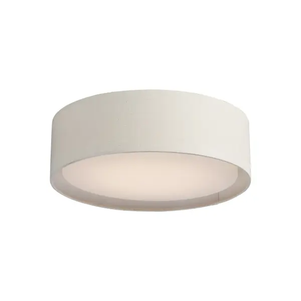 Drum shades in a variety of fabrics and materials are a core lighting offering. Flush mounts, pendants, and ADA sconces are available in options of linen, organza, grasscloth, and sound absorbing grey felt shades. An internal acrylic diffuser, illuminated by an evenly dispersed powerful LED light source, directs light downward and produces an ambient glow inside the outer shade. This lens features a crisp and tidy twist-lock mechanism that eliminates any visible hardware. whether it is put in a residential or commercial context, this collection meets the necessary application needs while adding style to the space. Collection: Prime Width: 16.00" Height: 5.50" Length: 16.00" Weight: 4.36 lb Wire: 6" Canopy: 13.75"x13.75"x1.35" Bulbs Included Number of Bulbs: 3 Maximum Wattage: 6.50 W Bulb Type: PCB Bulb Base: PCB Integrated Light Source: LED Light Output: 1200.00 lm Color Temperature: 3000 K CRI: 90 Rated Average Life: 35000 Voltage: 120.00 V Material: Steel, Acrylic, Fabric Safety Listing: cETLus Safety Rating: Dry LED Manufacturer Warranty: 5 Spec Sheet Instructions Parts Diagram