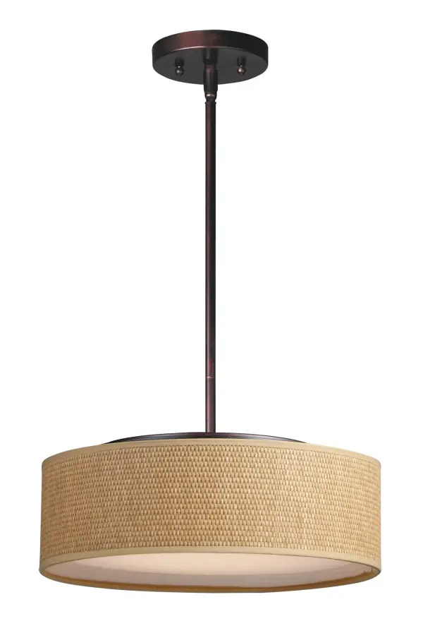 Drum shades in a variety of fabrics and materials are a core lighting offering. Flush mounts, pendants, and ADA sconces are available in options of linen, organza, grasscloth, and sound absorbing grey felt shades. An internal acrylic diffuser, illuminated by an evenly dispersed powerful LED light source, directs light downward and produces an ambient glow inside the outer shade. This lens features a crisp and tidy twist-lock mechanism that eliminates any visible hardware. whether it is put in a residential or commercial context, this collection meets the necessary application needs while adding style to the space. Collection: Prime Finish: Oil Rubbed Bronze Width: 16.00" Height: 6.50" Length: 16.00" Weight: 6.86 lb Wire: 120" Canopy: 4.75"x4.75"x0.75" Bulbs Included Number of Bulbs: 3 Maximum Wattage: 6.50 W Bulb Type: PCB Bulb Base: PCB Integrated Light Source: LED Light Output: 1365.00 lm Color Temperature: 3000 K CRI: 90 Rated Average Life: 35000 Voltage: 120.00 V Material: Steel, Acrylic, Fabric Safety Listing: cETLus Safety Rating: Dry LED Manufacturer Warranty: 5 Spec Sheet Instructions Parts Diagram