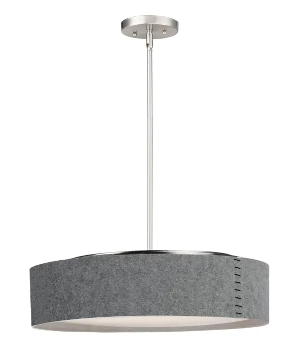 Drum shades in a variety of fabrics and materials are a core lighting offering. Flush mounts, pendants, and ADA sconces are available in options of linen, organza, grasscloth, and sound absorbing grey felt shades. An internal acrylic diffuser, illuminated by an evenly dispersed powerful LED light source, directs light downward and produces an ambient glow inside the outer shade. This lens features a crisp and tidy twist-lock mechanism that eliminates any visible hardware. whether it is put in a residential or commercial context, this collection meets the necessary application needs while adding style to the space. Collection: Prime Finish: Satin Nickel Width: 20.00" Height: 6.50" Length: 20.00" Weight: 8.84 lb Wire: 120" Canopy: 4.75"x4.75"x0.75" Bulbs Included Number of Bulbs: 5 Maximum Wattage: 6.50 W Bulb Type: LED Bulb Base: PCB Integrated Light Source: LED Light Output: 2275.00 lm Color Temperature: 3000 K CRI: 90 Rated Average Life: 35000 Voltage: 120.00 V Material: Steel, Acrylic, Fabric Safety Listing: cETLus Safety Rating: Dry LED Spec Sheet Instructions